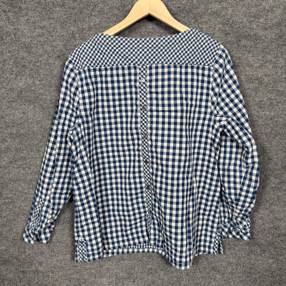 J.Jill Size‎ Large Top Blue Cotton Gingham Checkered Long Sleeves Picnic Casual - Picture 2 of 9
